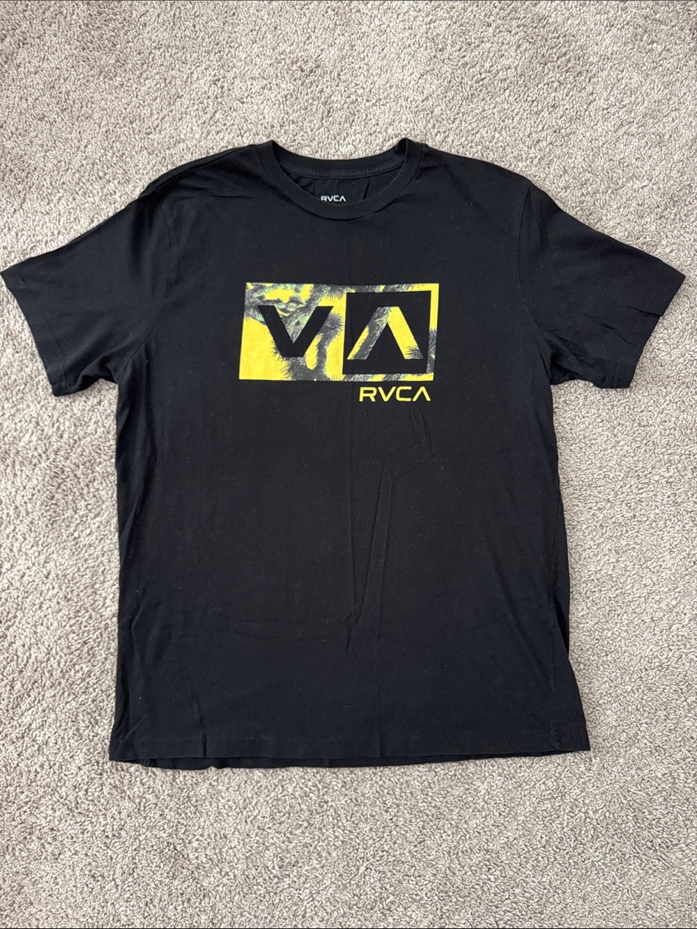 RVCA Black Short-Sleeve Tee with Yellow Graphic Logo